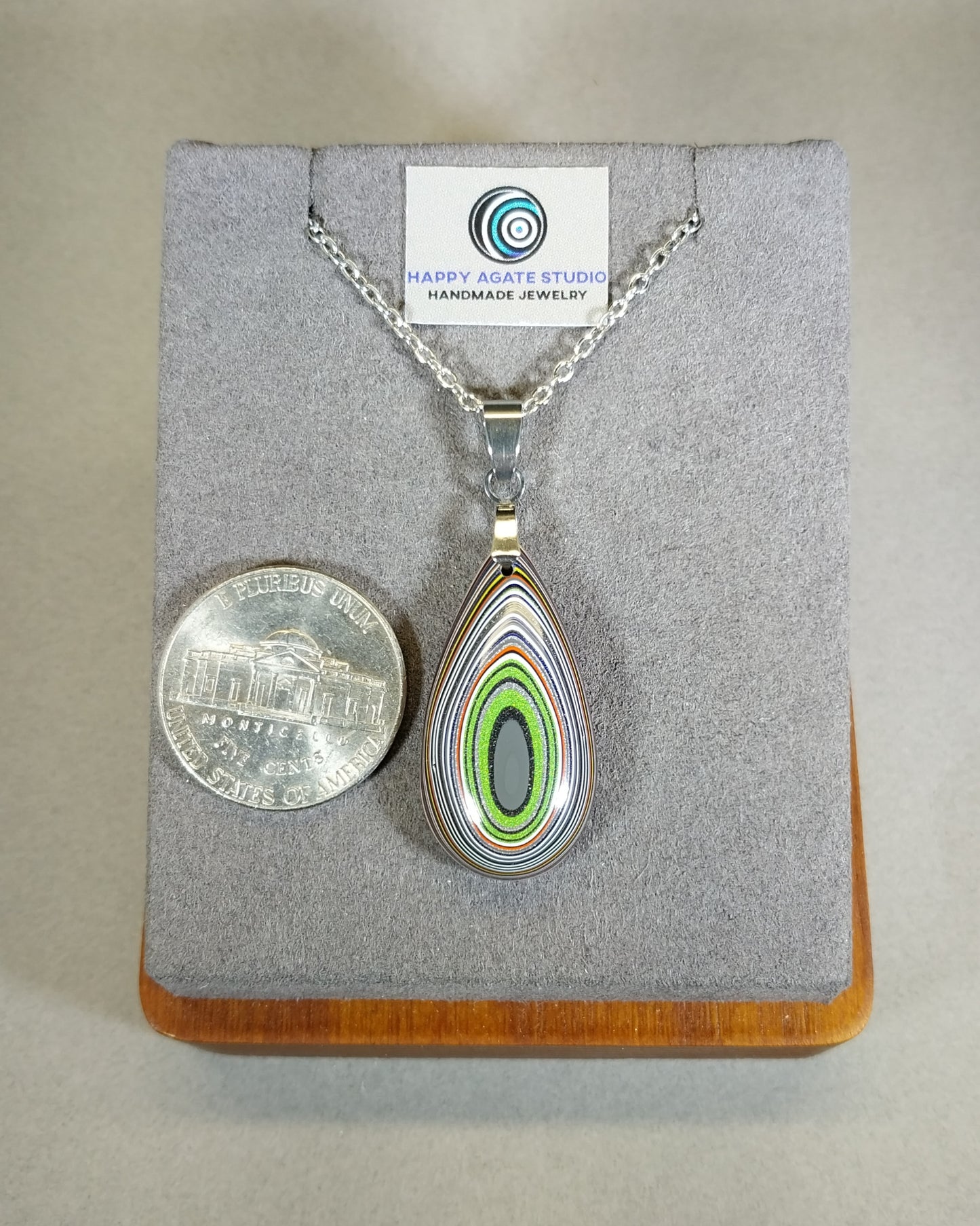 Fordite Pendant With Chain, Fordite Jewelry, EB51