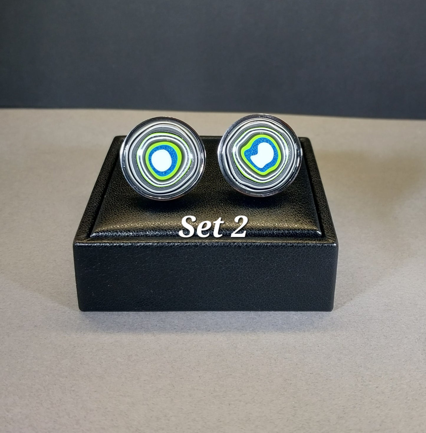 Fordite Cuff Link Stainless Steel Settings