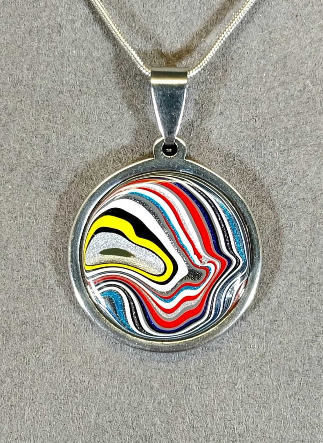 Fordite Necklace, Great Colors, Stainless Steel,  USA Handmade,  EB47