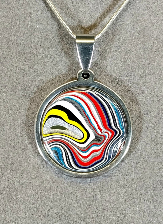 Fordite Necklace, Great Colors, Stainless Steel,  USA Handmade,  EB47