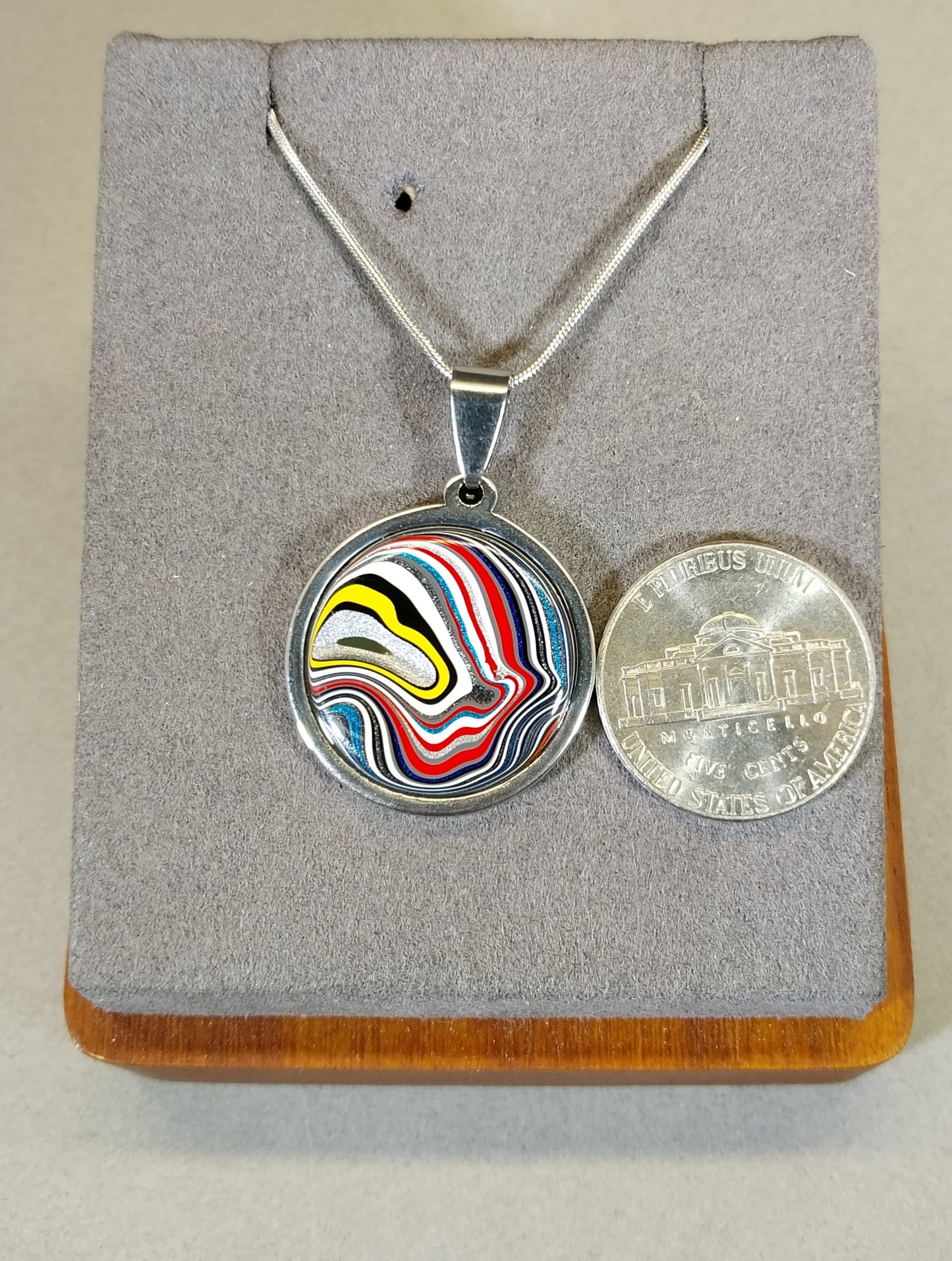Fordite Necklace, Great Colors, Stainless Steel,  USA Handmade,  EB47