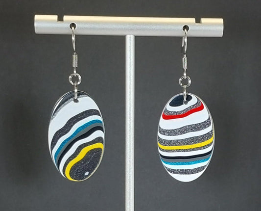 Large Oval Fordite Earrings Surgical Steel Ear Wires