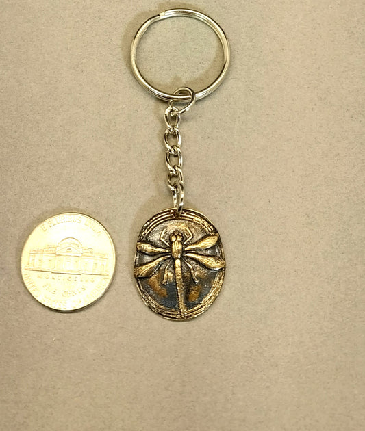 Dragonfly Keychain in Solid Bronze
