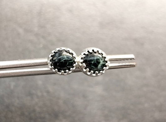 Michigan Greenstone Earrings, Keewenaw Greenstone, Chlorastolite, Michigan Gemstone Earrings, Chlorastrolite, Greenstone Studs