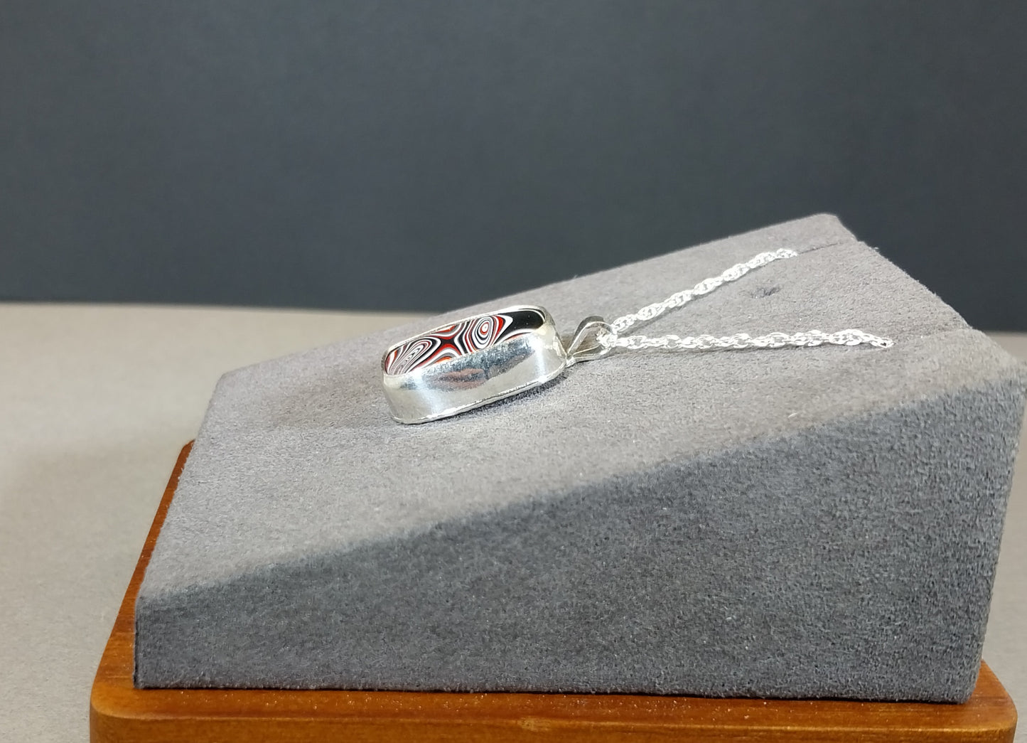 Fordite Necklace, Rectangular Cut Set in Sterling Silver