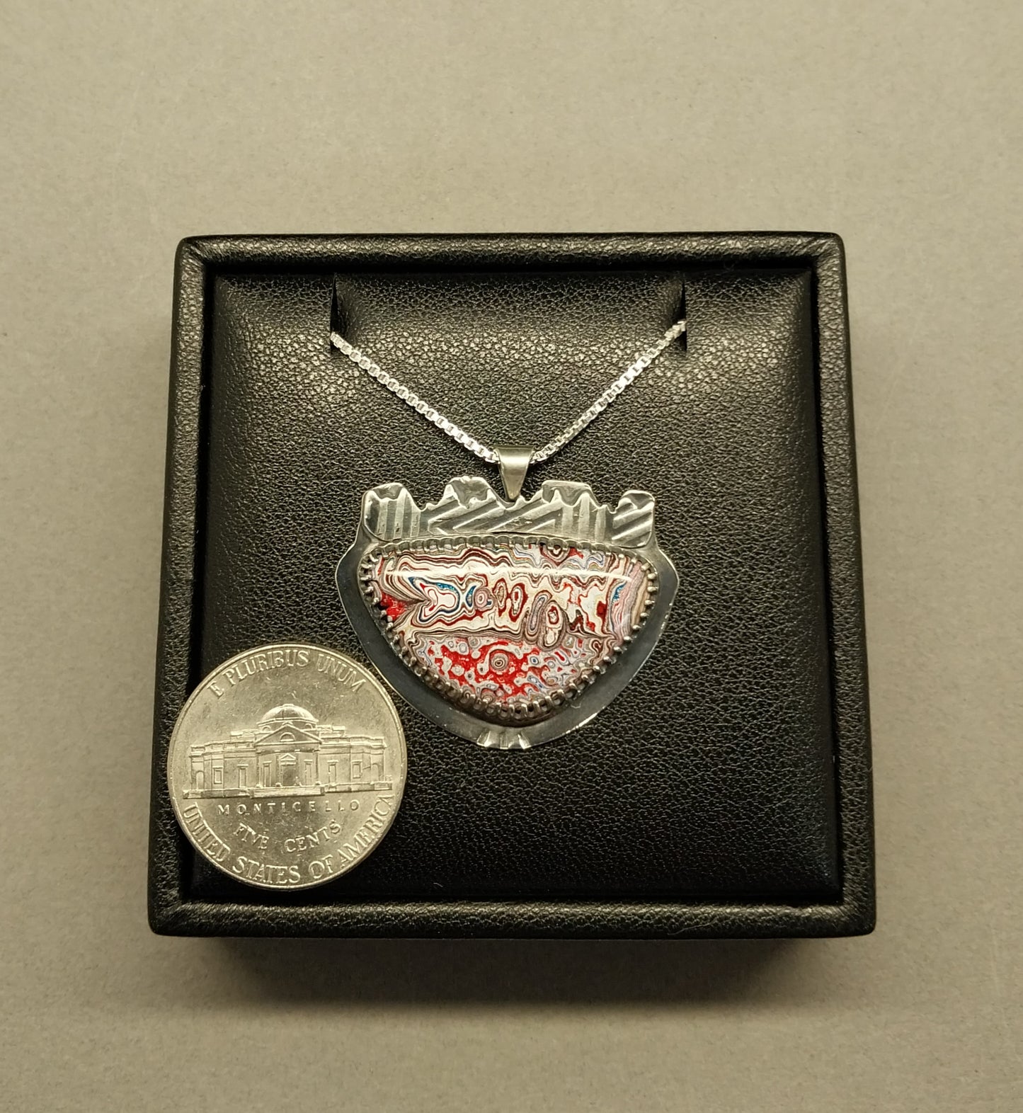 Fordite Necklace Unique Crown Like Piece in Solid Silver