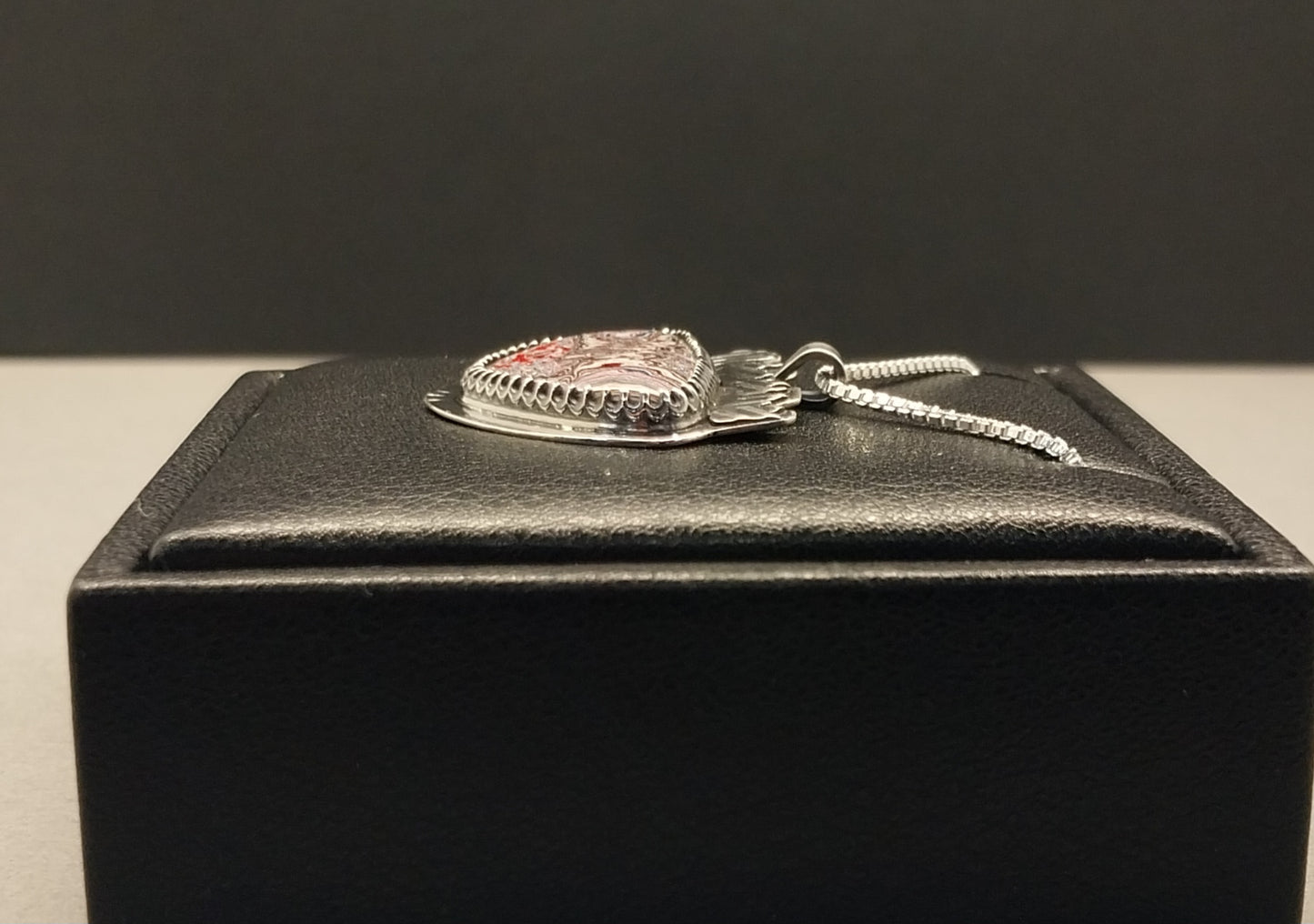 Fordite Necklace Unique Crown Like Piece in Solid Silver