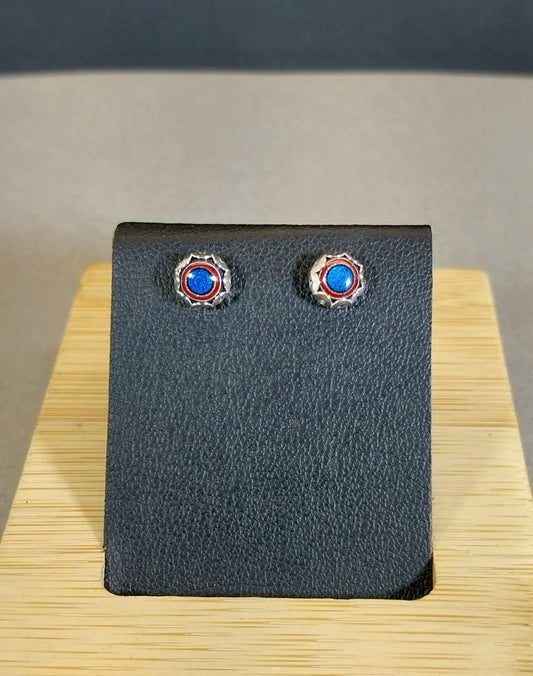 Tiny Fordite Stud Earrings in Bright Blue