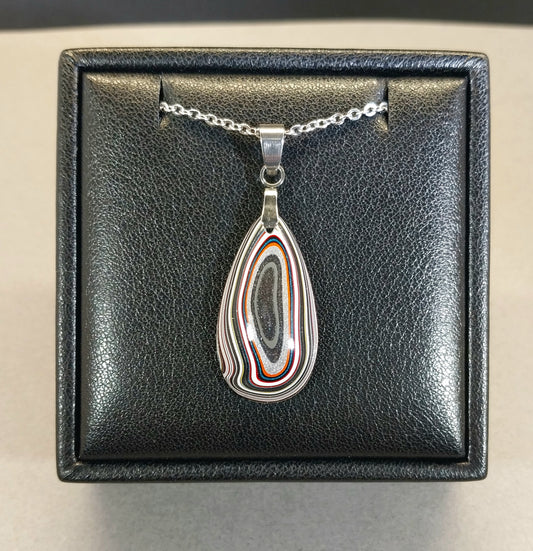 Fordite Necklace, Gunmetal, USA Handmade, Recycled EB33