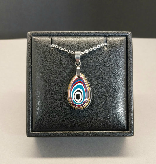 Fordite Pendant With Chain, Stainless Steel, EB51