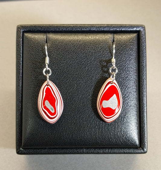 Fordite Earring, Bright Red  Fordite, Stainless Steel, EB71