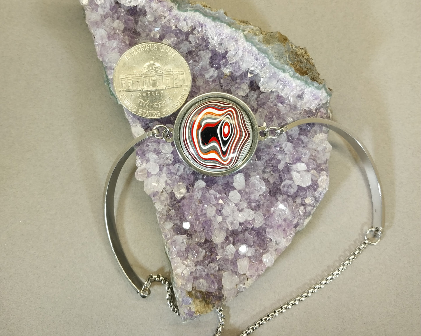 Fordite Bracelet, Colorful Hand Cut Fordite Stone