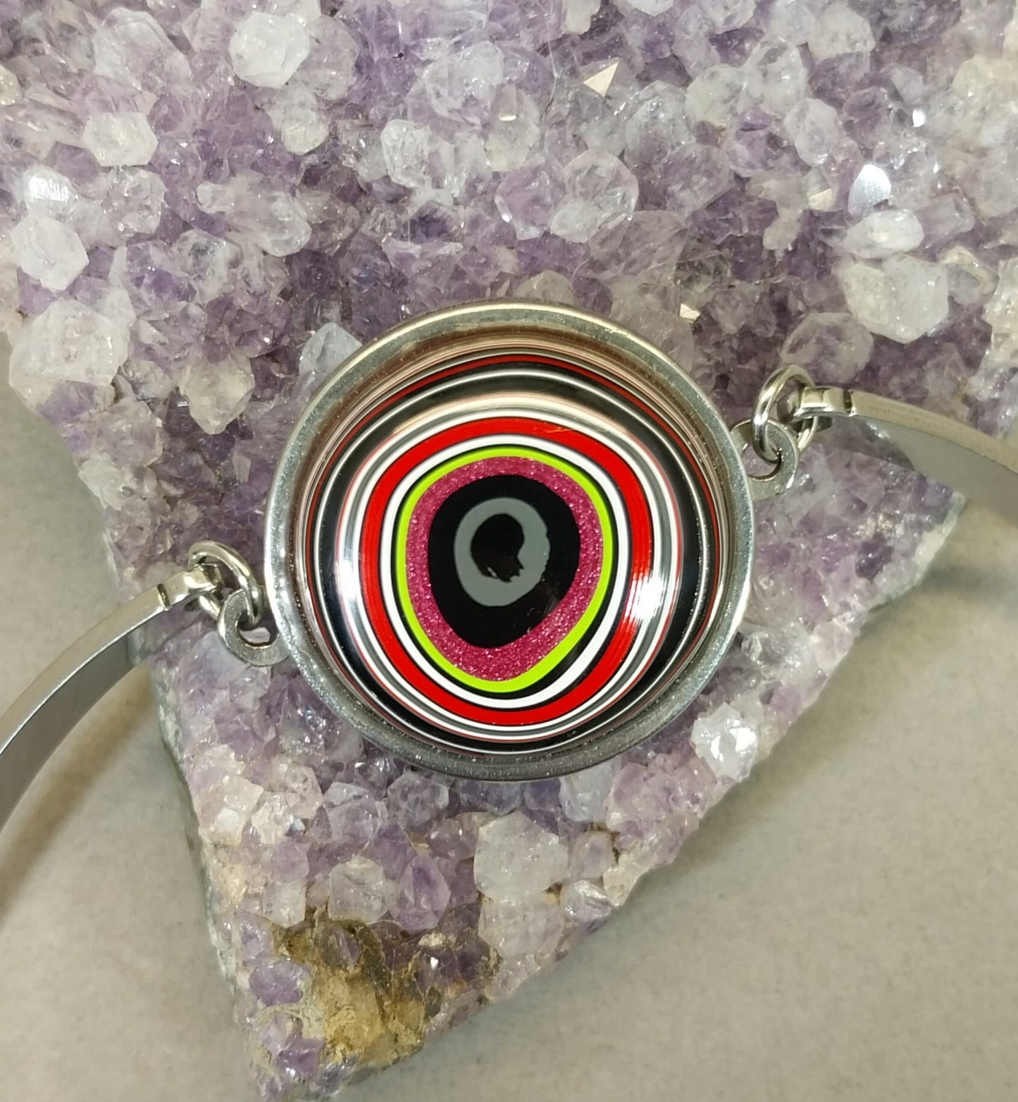 Fordite Bracelet, Ohio Motor Agate, Stainless Steel Setting, W/O