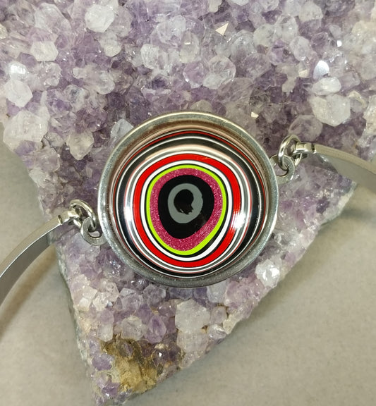 Fordite Bracelet, Ohio Motor Agate, Stainless Steel Setting, W/O