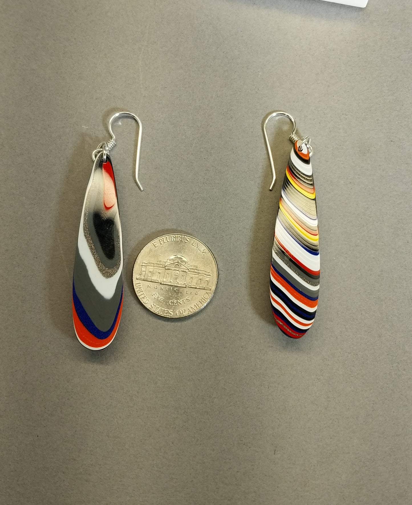 Long Fordite Teardrop Earrings Bright Multicolored Layers