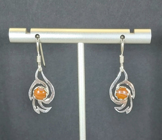 Lake Superior Agate Earrings, Sterling Silver Rising Doves