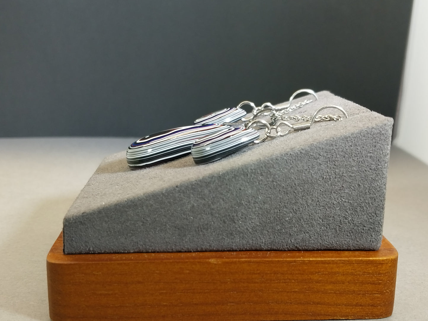 Fordite Set, Stainless Steel, Fordite Necklace and Earrings