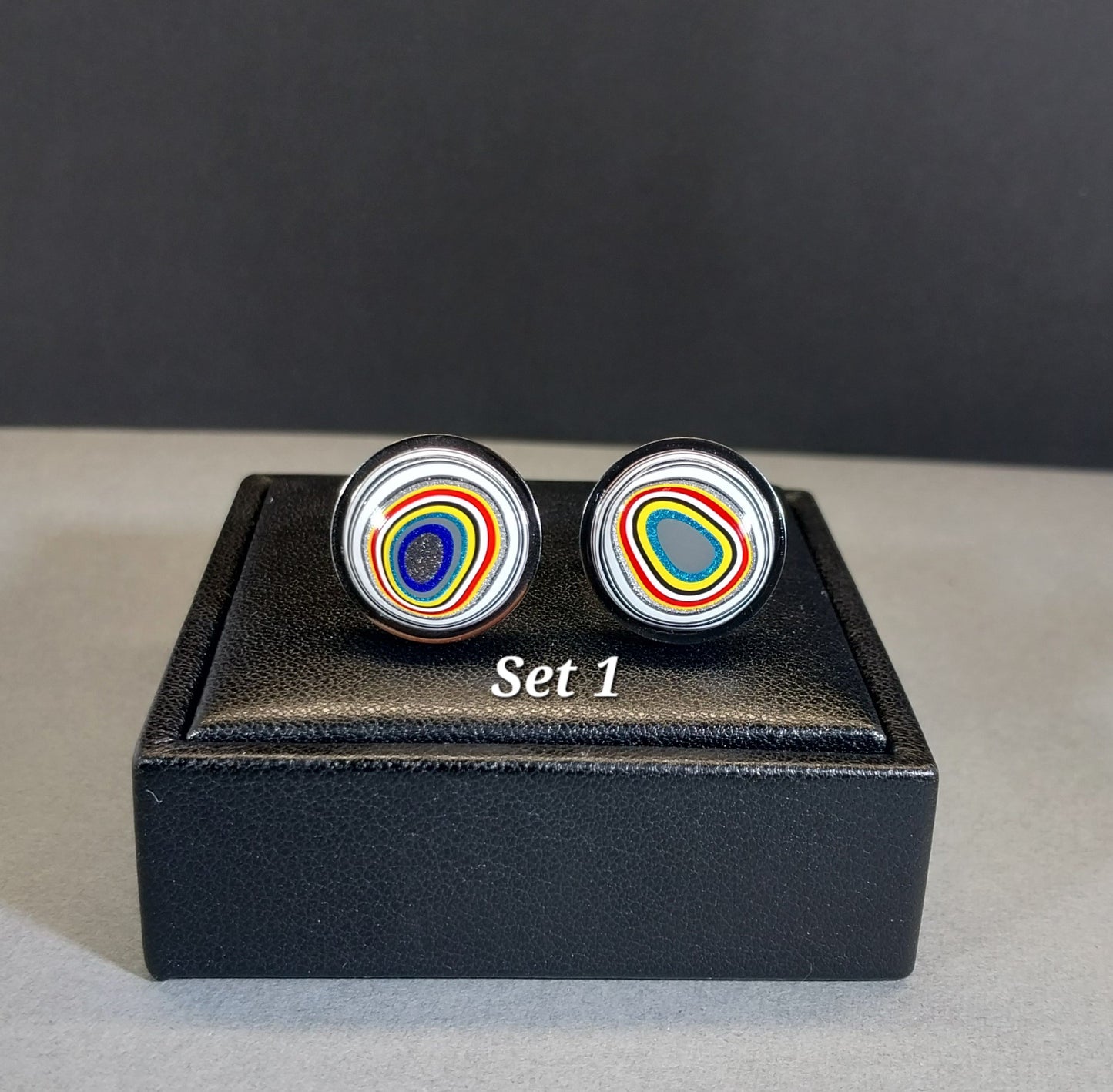 Fordite Cuff Link Stainless Steel Settings