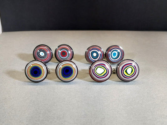 Fordite Cuff Links, Gunmetal Mirrored Stainless Steel, Colorful Cuff Links, Recycled Material, Wisconsin Artist