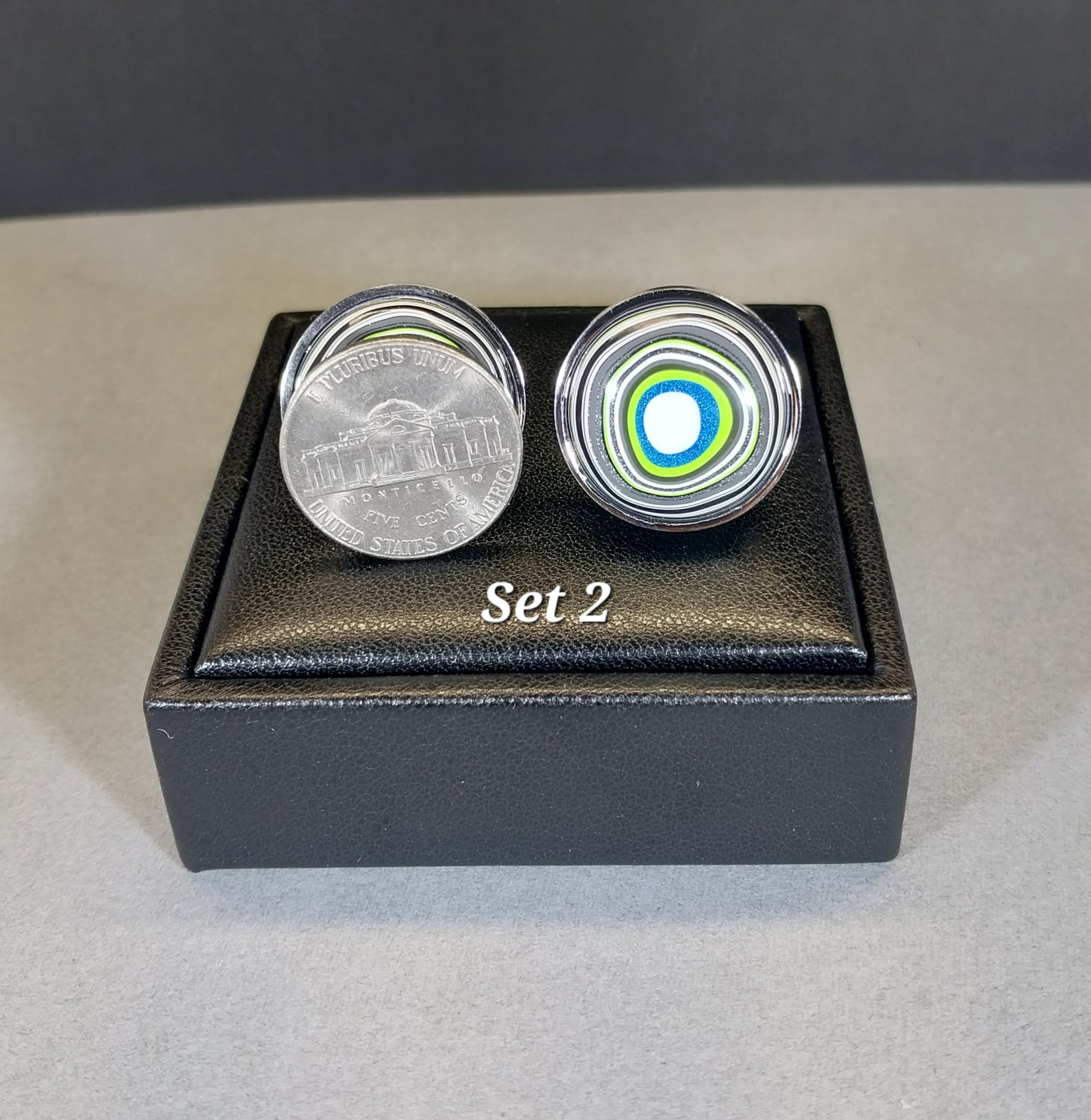 Fordite Cuff Link Stainless Steel Settings