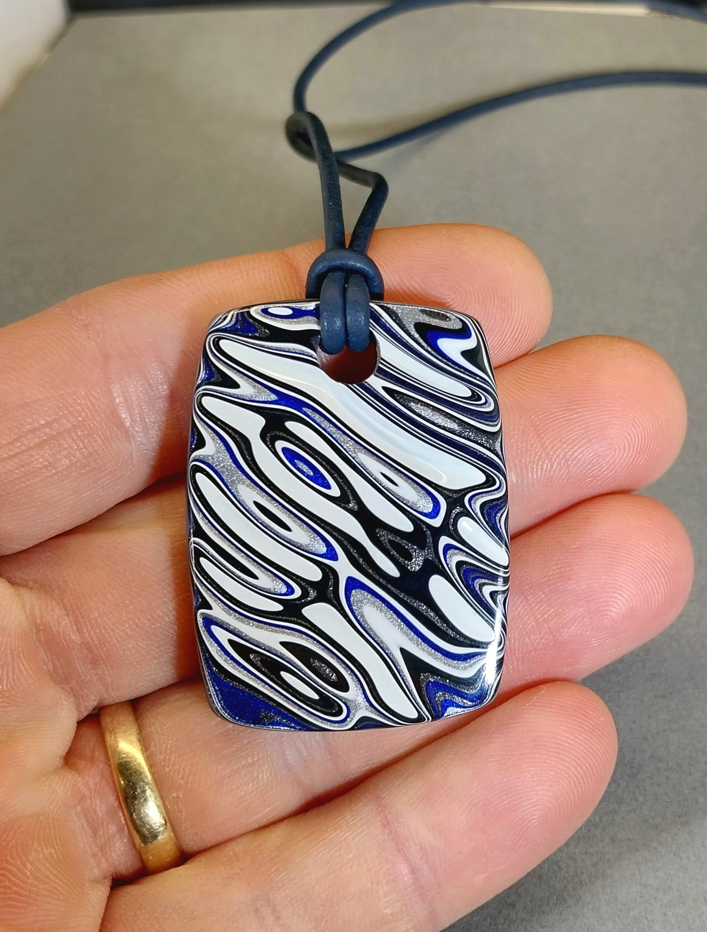 Large Fordite Necklace, Reversible, Black Leather Cord, Beautiful Colors!