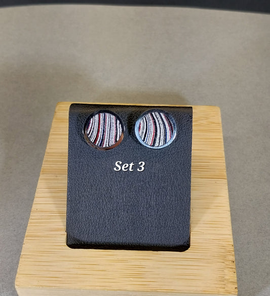 Michigan Fordite Earrings with Flush Set Stones in Stainless Steel