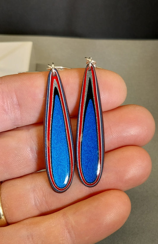 Blue and Red Fordite Earrings with Sterling Ear Wires