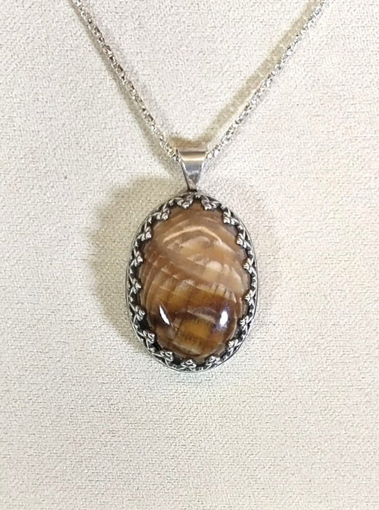 Petrified Wood Necklace Badger Pocket Sycamore in Solid Silver