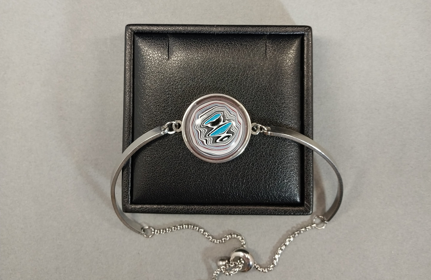 Fordite Bracelet, Great Colors and Wild Patterns, Stainless Setting