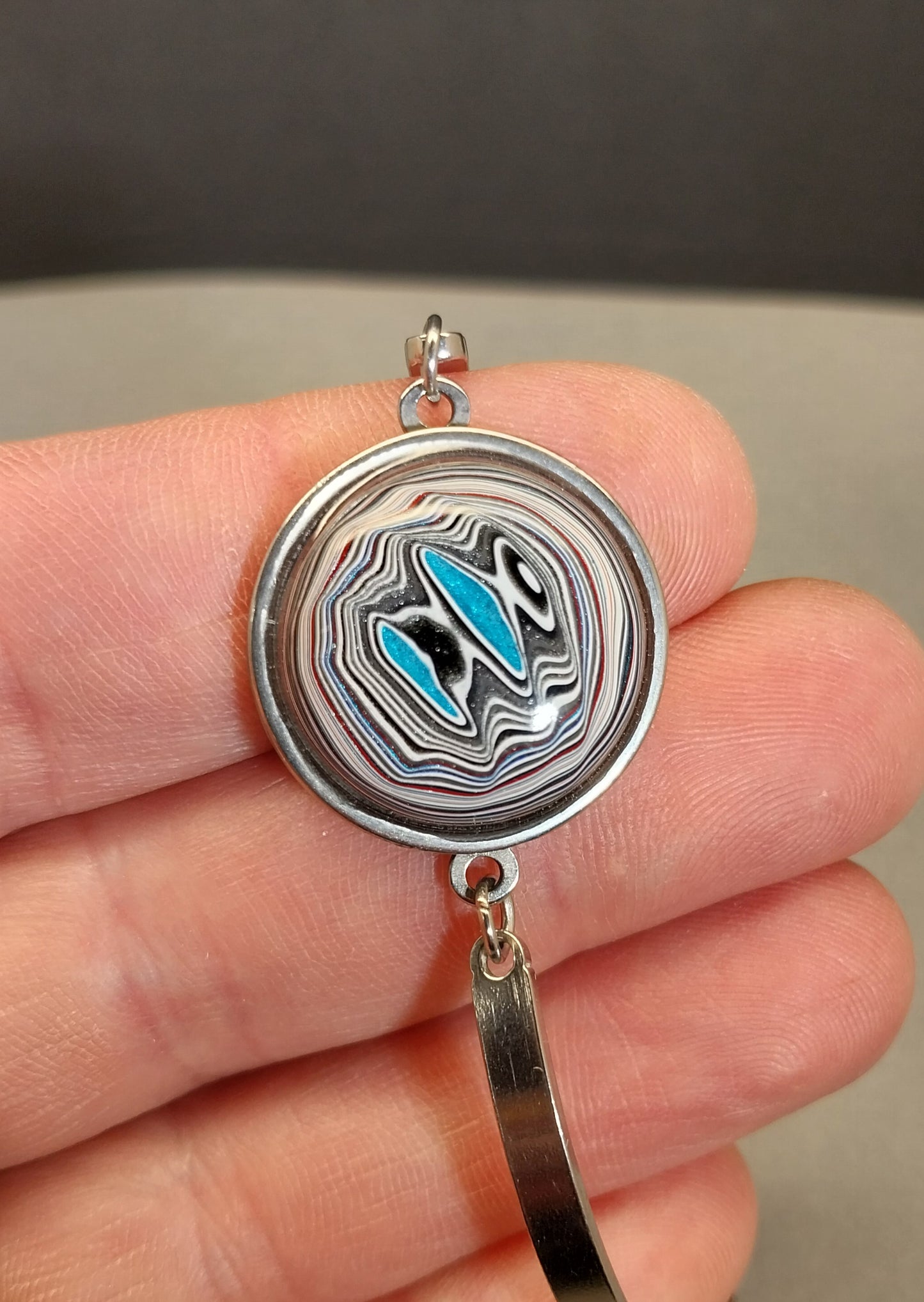 Fordite Bracelet, Great Colors and Wild Patterns, Stainless Setting