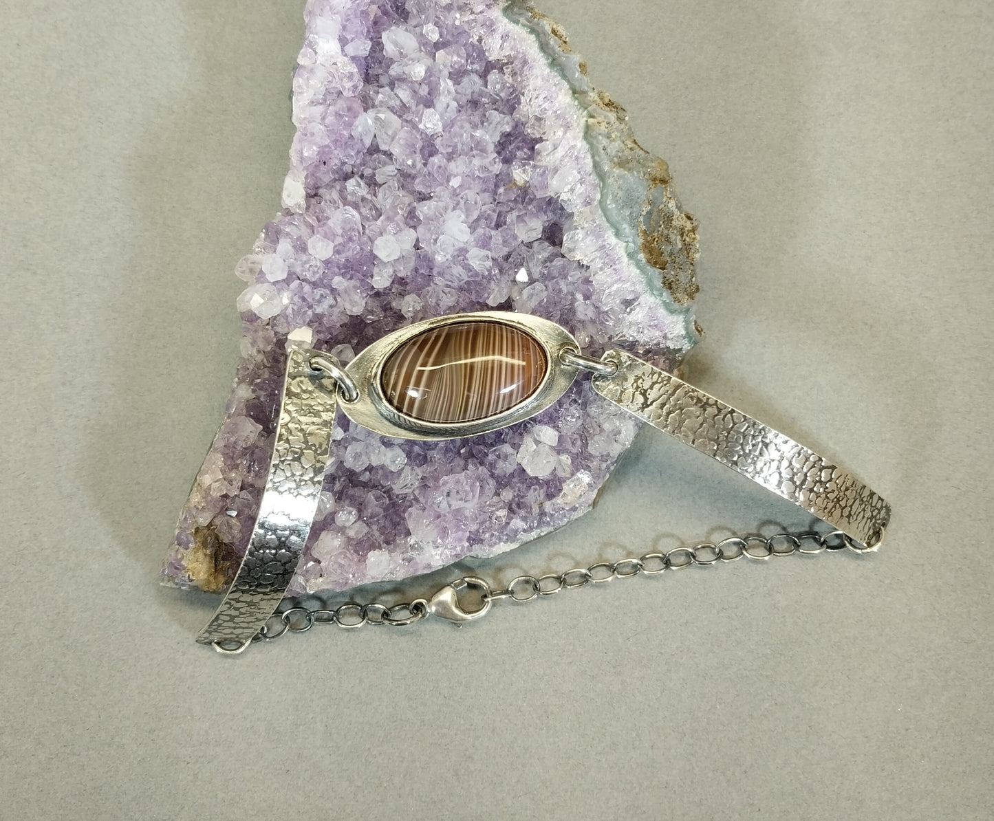 Lake Superior Agate Bracelet a Stunner in Sterling Silver with Copper Fire Bezel