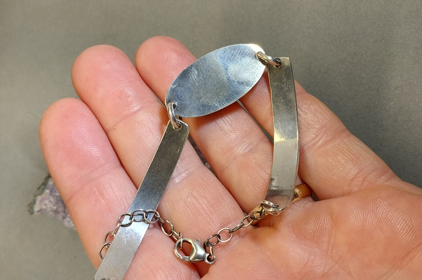 Lake Superior Agate Bracelet a Stunner in Sterling Silver with Copper Fire Bezel