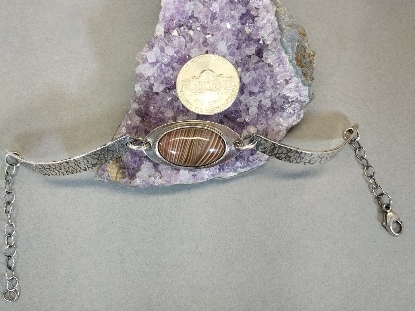 Lake Superior Agate Bracelet a Stunner in Sterling Silver with Copper Fire Bezel