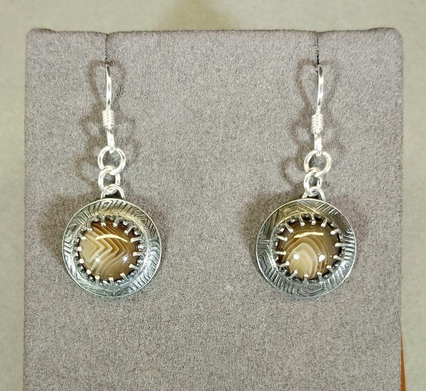 Lake Superior Agate Earrings in Solid Sterling Silver Featuring a Minnesota Agate, Silver Agate Jewelry, Minnesota Agate Gift for Her