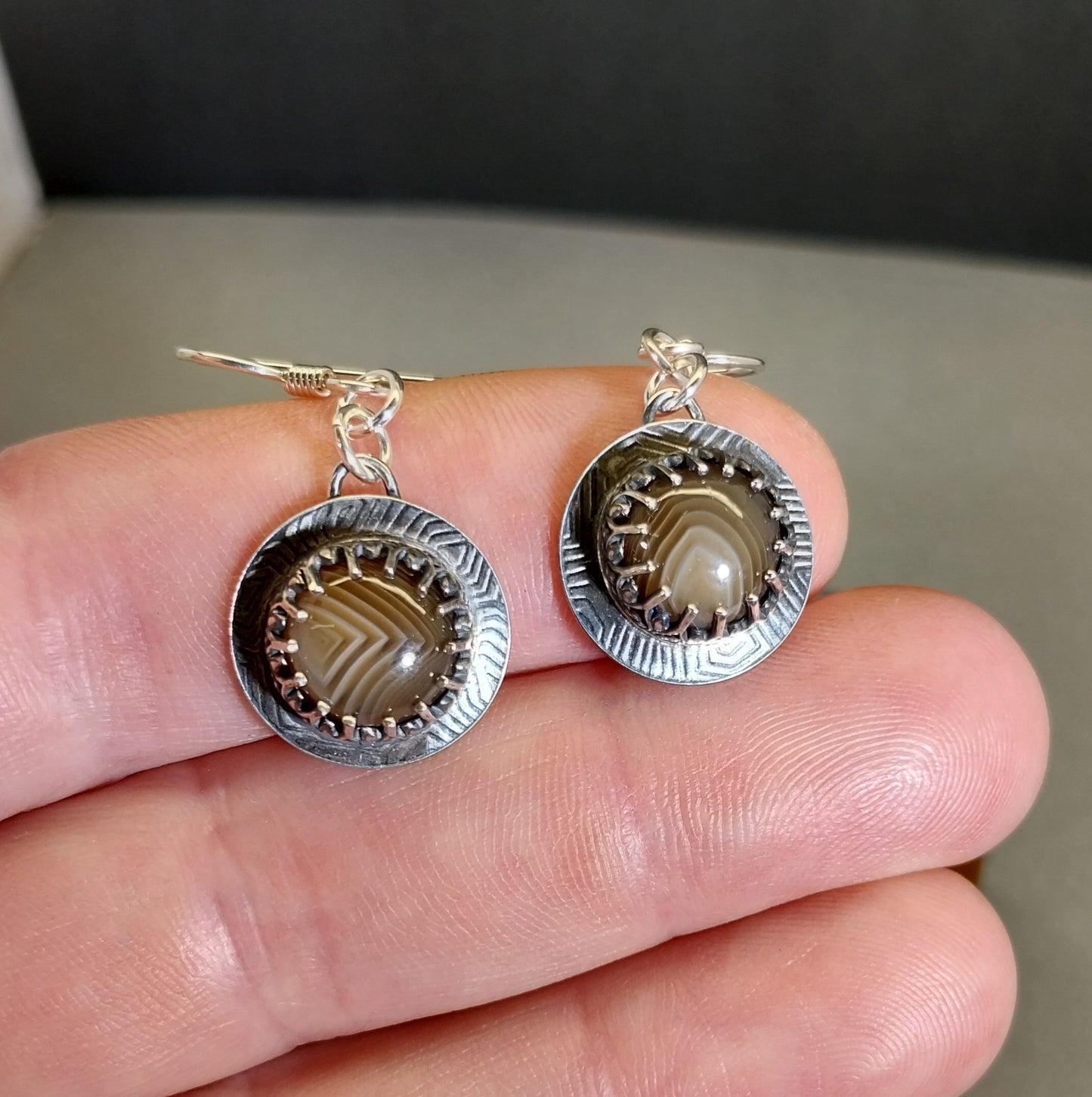 Lake Superior Agate Earrings in Solid Sterling Silver Featuring a Minnesota Agate, Silver Agate Jewelry, Minnesota Agate Gift for Her