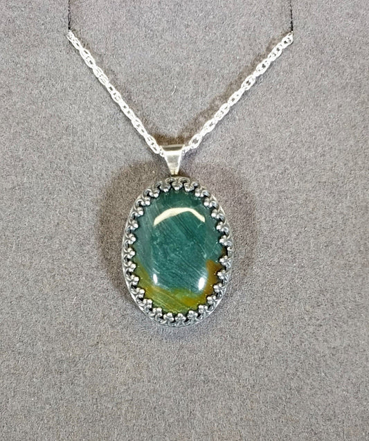 Petrified Wood Necklace, Solid Silver, Gary Green Petrified Bog Wood, Natural Stone, Oregon Gift