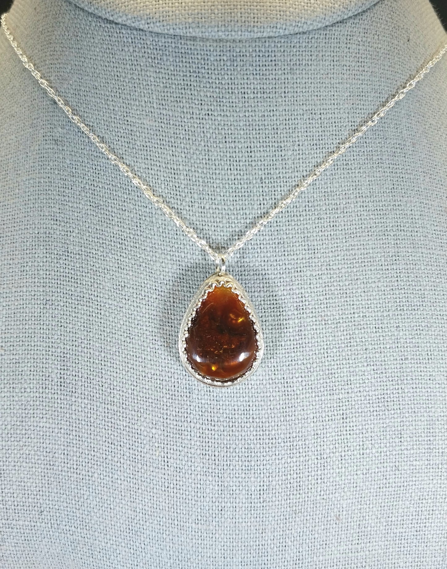 Fire Agate Necklace, 925 Sterling Silver in a Teardrop Shape