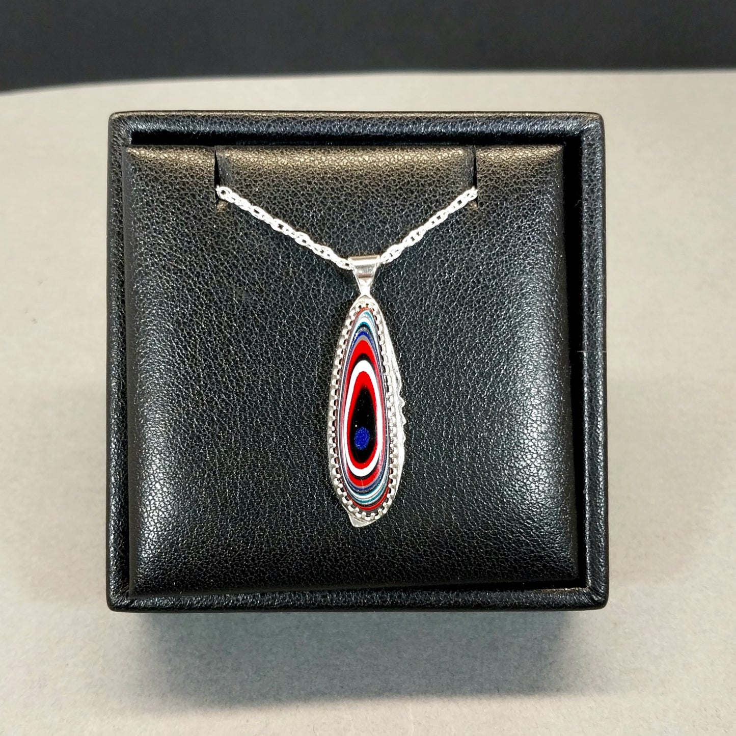 Fordite Necklace in Solid Sterling Silver a Beautiful Shape and Colors
