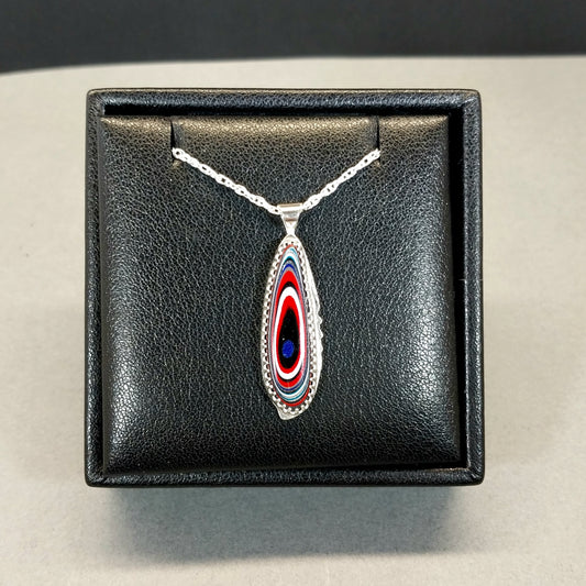 Fordite Necklace in Solid Sterling Silver a Beautiful Shape and Colors