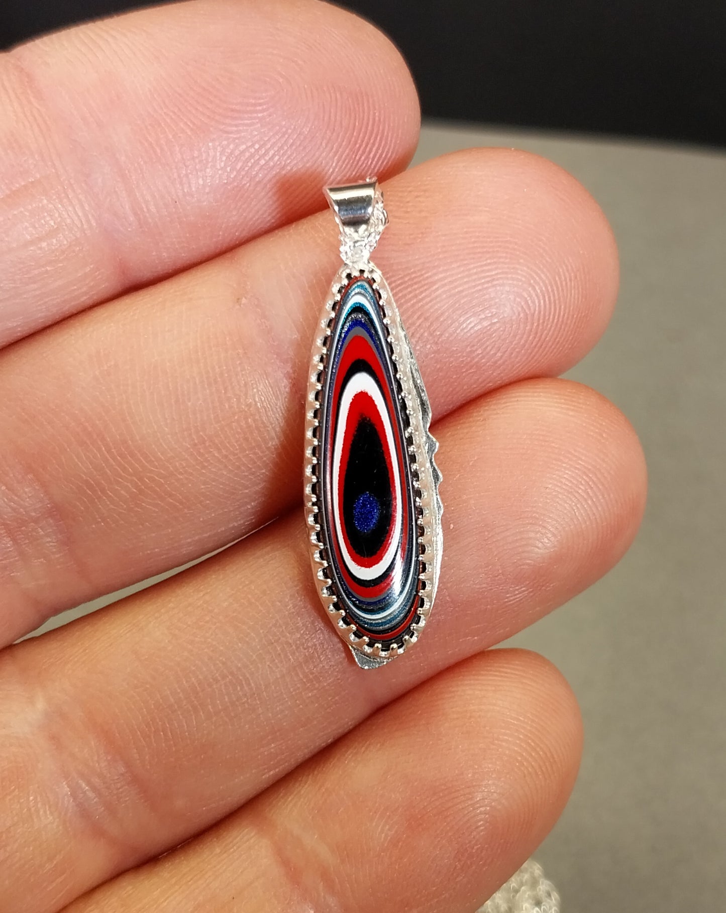 Fordite Necklace in Solid Sterling Silver a Beautiful Shape and Colors