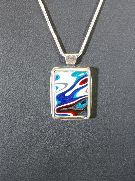 Motor Agate Silver Necklace, Rectangle, Him or Her