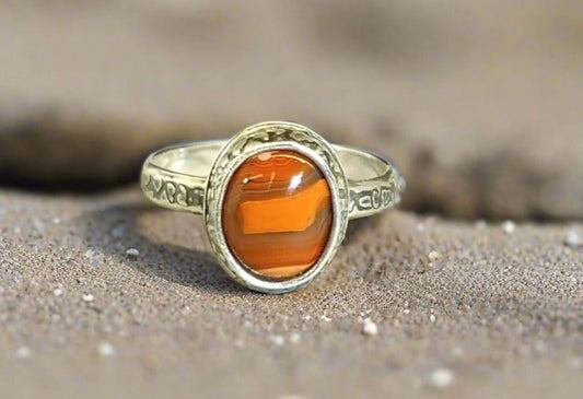 Lake Superior Paint Agate, Wisconsin Agate, Silver Ring Size 7