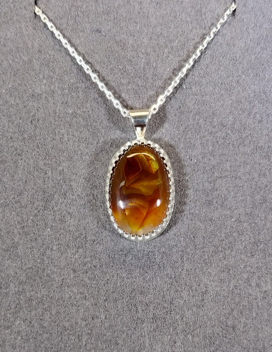 Fire Agate Necklace, Petite, Solid Sterling Silver 925