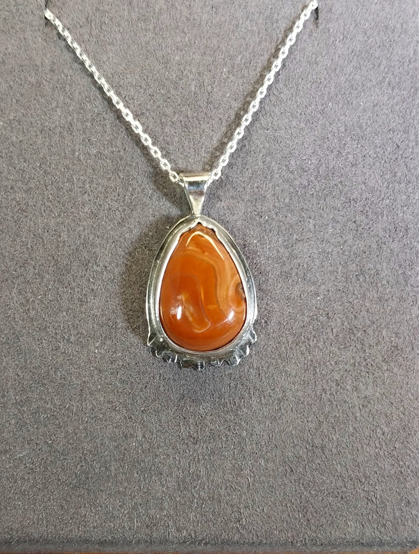 Lake Superior Agate Sterling Silver Necklace, Orange Paint Type Agate, W/O