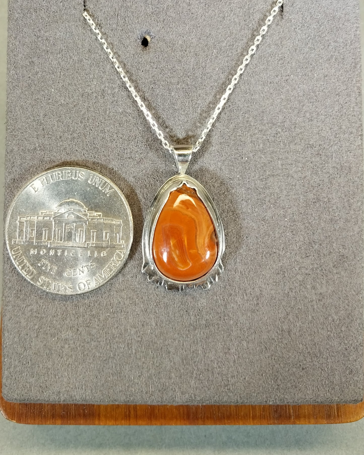 Lake Superior Agate Sterling Silver Necklace, Orange Paint Type Agate, W/O