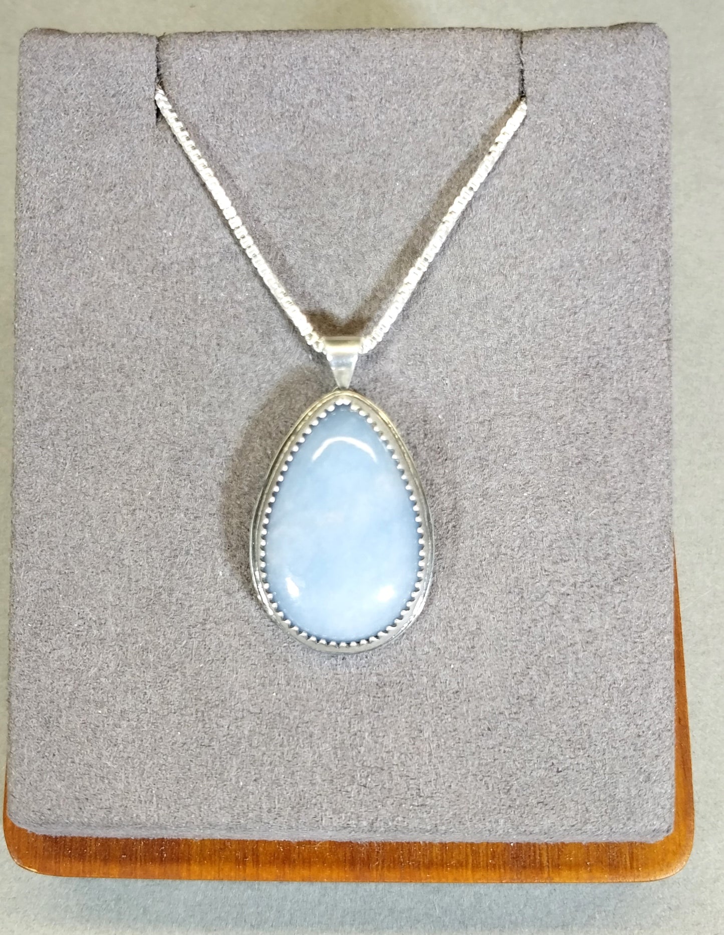 Angelite Necklace in Solid Silver with Textured Back