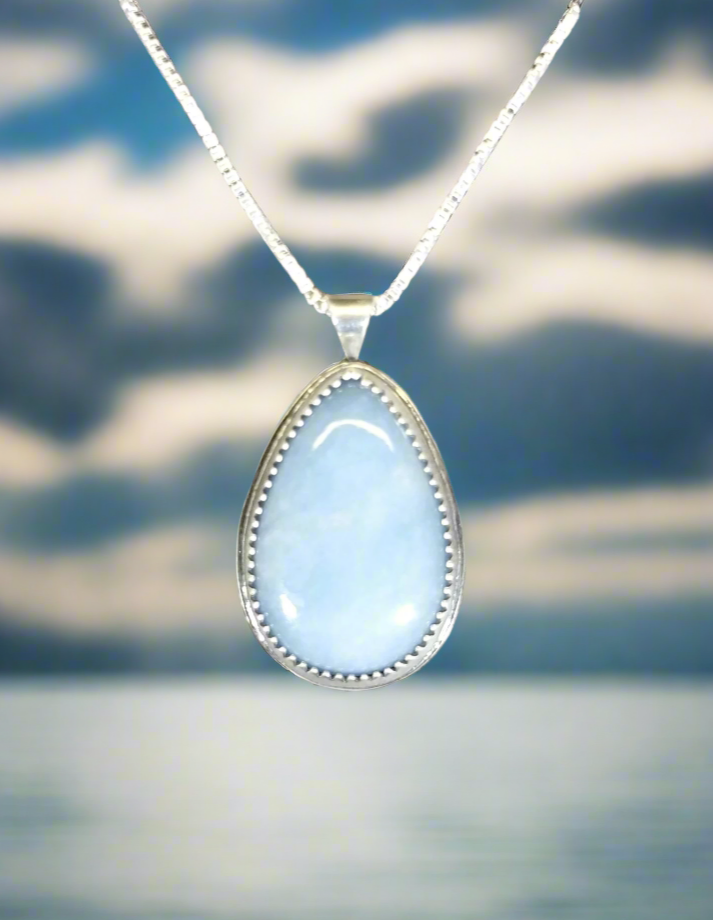 Angelite Necklace in Solid Silver with Textured Back
