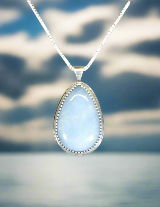 Angelite Necklace in Solid Silver with Textured Back