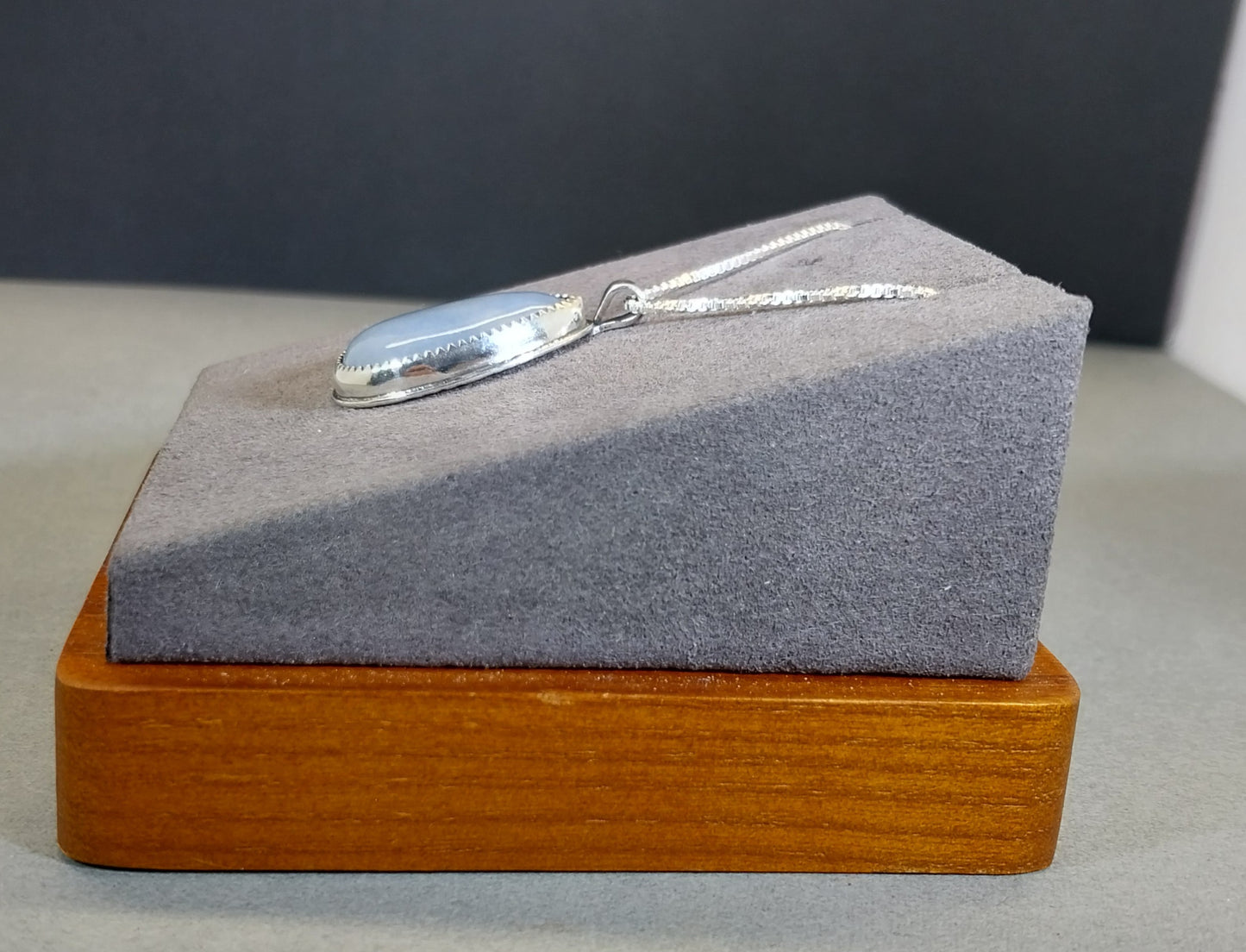 Angelite Necklace in Solid Silver with Textured Back