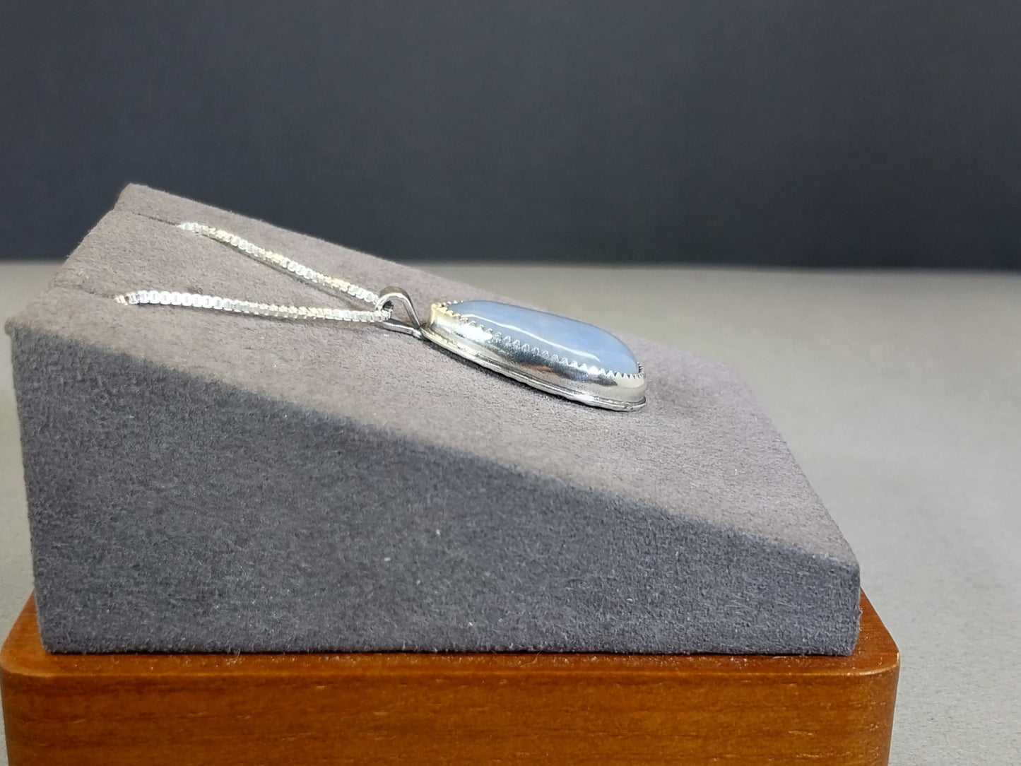 Angelite Necklace in Solid Silver with Textured Back